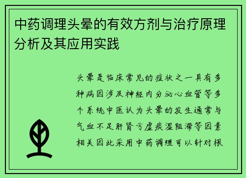 中药调理头晕的有效方剂与治疗原理分析及其应用实践